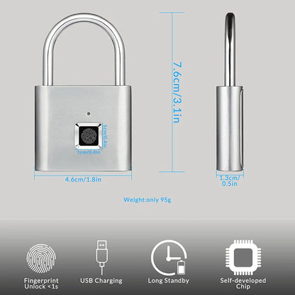 KERUI Fingerprint Lock Keyless USB Charging Smart Padlock Waterproof Door Lock 0.2sec Unlock Portable Anti-theft Padlock Zinc